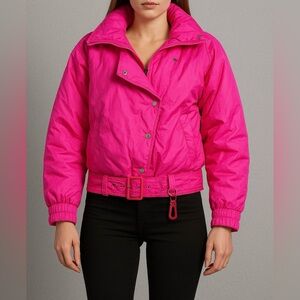 Vintage 80s Snuggler Seattle Pink Ski Jacket XS Belted Nylon Windbreaker‎ Davos
